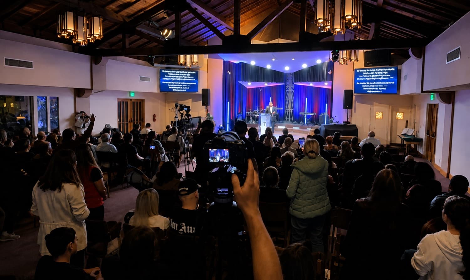 The congregation gathered on a Sunday